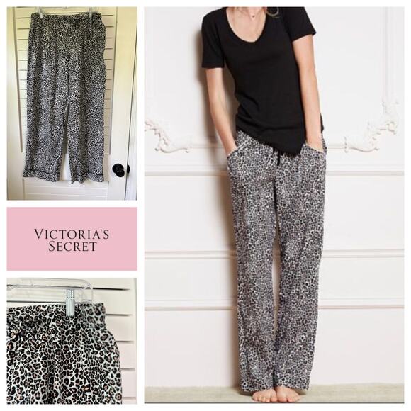 Victoria’s Secret Leopard Print Lounge Pajama Pants Drawstring Relaxed Size L‎ - Picture 1 of 9